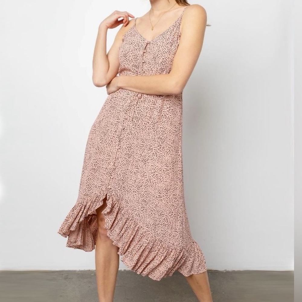 NWT RAILS Frida High-low Ruffle Dress In Rose Spotted size L